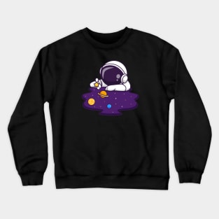 Cute Astronaut Playing Planet And Star In Space Cartoon Crewneck Sweatshirt